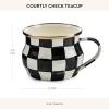 MACKENZIE-CHILDS Enamel Teacup, Unique Coffee and Tea Mug, Enamel Cup for Hot Tea, 10 Ounces, Gray-and-White Sterling Check(Courtly Check)