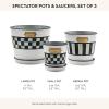MACKENZIE-CHILDS Galvanized Flowerpots and Saucers, Set of 3, Black-and-White Spectator