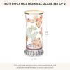 MACKENZIE-CHILDS Highball Glasses, Tall Drinking Glasses with Gold Rims, 15 Ounces, Set of 2, Go Fish(Butterfly Hill)