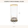 MACKENZIE-CHILDS Highball Glasses, Tall Drinking Glasses with Gold Rims, 15 Ounces, Set of 2, Go Fish(Courtly Check)