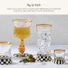 MACKENZIE-CHILDS Highball Glasses, Tall Drinking Glasses with Gold Rims, 15 Ounces, Set of 2, Go Fish(Courtly Check)