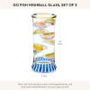 MACKENZIE-CHILDS Highball Glasses, Tall Drinking Glasses with Gold Rims, 15 Ounces, Set of 2, Go Fish(Go Fish)