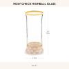 MACKENZIE-CHILDS Highball Glasses, Tall Drinking Glasses with Gold Rims, 15 Ounces, Set of 2, Go Fish(Rosy Check)