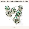 MACKENZIE-CHILDS Holly-Leaf Glass Ornaments, Christmas-Tree Ornaments Set, 3.75-Inch Diameter, Set of 6