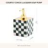 MACKENZIE-CHILDS Lacquer Soap Pump Dispenser, Decorative Liquid-Soap Dispenser for Bathroom or Kitchen, Gray-and-White Sterling Check(Coutrly Check)