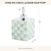 MACKENZIE-CHILDS Lacquer Soap Pump Dispenser, Decorative Liquid-Soap Dispenser for Bathroom or Kitchen, Gray-and-White Sterling Check(Sterling Check)