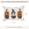 MACKENZIE-CHILDS Lumbar Throw Pillow, Decorative Cotton Pillow for Halloween, 14×20, Ghost Family Portraits(Jack O’ Lantern Cupcake)
