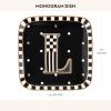 MACKENZIE-CHILDS Monogram Dish, Decorative Ceramic Letter Plate, 5 3/4″ Square, A(Monogram Dish – L)