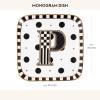 MACKENZIE-CHILDS Monogram Dish, Decorative Ceramic Letter Plate, 5 3/4″ Square, A(Monogram Dish – P)