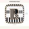 MACKENZIE-CHILDS Monogram Dish, Decorative Ceramic Letter Plate, 5 3/4″ Square, A(Monogram Dish – R)