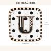 MACKENZIE-CHILDS Monogram Dish, Decorative Ceramic Letter Plate, 5 3/4″ Square, A(Monogram Dish – U)
