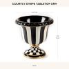 MACKENZIE-CHILDS Pedestal Tabletop Urn, Decorative Centerpiece for Table, Mantel, or Shelf, Small, Black-and-White Courtly Stripe(Small)