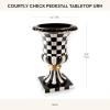 MACKENZIE-CHILDS Pedestal Tabletop Urn, Decorative Centerpiece for Table, Mantel, or Shelf, Small, Black-and-White Courtly Stripe(Tall)