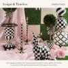 MACKENZIE-CHILDS Pedestal Tabletop Urn, Decorative Centerpiece for Table, Mantel, or Shelf, Small, Black-and-White Courtly Stripe(Tall)