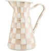 MACKENZIE-CHILDS Practical Enamel Pitcher with Spout, Drink Pitcher for Iced Tea or Water, Flower Vase, Large, Blue-and-White Royal Check(Mocha Check)