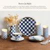 MACKENZIE-CHILDS Practical Enamel Pitcher with Spout, Drink Pitcher for Iced Tea or Water, Flower Vase, Large, Blue-and-White Royal Check(Royal Check)