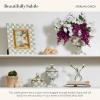 MACKENZIE-CHILDS Quatriflower Small Wall Mirror, Diamond Mirror Wall Decor, Blue-and-White Royal(Sterling Check)