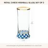 MACKENZIE-CHILDS Set of 2 Highball Glasses, Tall Drinking Glasses, 15 Ounces, Blue-and-White Royal Check