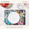 MACKENZIE-CHILDS Set of 4 Cork-Back Placemats, Hard-Finish Table Mats, (Color) Flower Market(Black Lapis Flower Market)