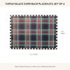 MACKENZIE-CHILDS Set of 4 Cork-Back Placemats, Hard-Finish Table Mats, Courtly Flower Market(Black Tartan)