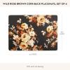 MACKENZIE-CHILDS Set of 4 Cork-Back Placemats, Hard-Finish Table Mats, Courtly Flower Market(Brown Wild Rose)