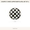 MACKENZIE-CHILDS Set of 4 Enamel Appetizer Plates, Mini Dessert Plates, 5 Inches, Blue-and-White Royal Check(Courtly Check)