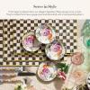 MACKENZIE-CHILDS Set of 4 Enamel Appetizer Plates, Mini Dessert Plates, 5 Inches, Blue-and-White Royal Check(White Flower Market)