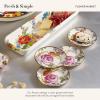 MACKENZIE-CHILDS Set of 4 Enamel Appetizer Plates, Mini Dessert Plates, 5 Inches, Blue-and-White Royal Check(White Flower Market)