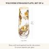 MACKENZIE-CHILDS Set of 4 Stemless Flutes, Decorative Champagne Flutes, Wild Rose