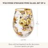 MACKENZIE-CHILDS Set of 4 Stemless Wine Glasses, Decorative Wine Glasses, Wild Rose