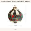 MACKENZIE-CHILDS Set of 6 Tartan Glass Ornaments, Christmas Tree Decorations Set, Large(Medium)
