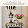 MACKENZIE-CHILDS Silver-Plated Round Desk Clock, Decorative Clock for Living Room, Kitchen, or Office, Black-and-White Courtly Check(Courtly Check)