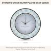 MACKENZIE-CHILDS Silver-Plated Round Desk Clock, Decorative Clock for Living Room, Kitchen, or Office, Black-and-White Courtly Check(Sterling Check)