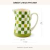 MACKENZIE-CHILDS Stoneware Pitcher with Spout, Decorative Drink Pitcher, 1.75 Quarts, Black Check(Green)