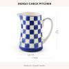 MACKENZIE-CHILDS Stoneware Pitcher with Spout, Decorative Drink Pitcher, 1.75 Quarts, Black Check(Indigo)