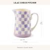 MACKENZIE-CHILDS Stoneware Pitcher with Spout, Decorative Drink Pitcher, 1.75 Quarts, Black Check(Lilac)
