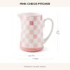MACKENZIE-CHILDS Stoneware Pitcher with Spout, Decorative Drink Pitcher, 1.75 Quarts, Black Check(Pink)