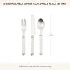 MACKENZIE-CHILDS Supper Club 3-Piece Place Setting, Fork, Spoon, and Knife Dinner Flatware Set, Black-and-White Courtly Check(Sterling Check)
