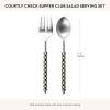 MACKENZIE-CHILDS Supper Club Salad Serving Set, Fork and Spoon Salad Servers, Decorative Kitchen Serving Utensils, Gray-and-White Sterling Check(Courtly Check)