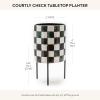 MACKENZIE-CHILDS Tabletop Ceramic Planter with Stand, Decorative Pot for Indoor Plants, Gray-and-White Sterling Check(Courtly Check)