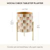 MACKENZIE-CHILDS Tabletop Ceramic Planter with Stand, Decorative Pot for Indoor Plants, Gray-and-White Sterling Check(Mocha Check)