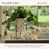 MACKENZIE-CHILDS Tabletop Ceramic Planter with Stand, Decorative Pot for Indoor Plants, Gray-and-White Sterling Check(Sterling Check)