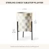 MACKENZIE-CHILDS Tabletop Ceramic Planter with Stand, Decorative Pot for Indoor Plants, Gray-and-White Sterling Check(Sterling Check)