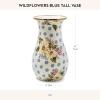 MACKENZIE-CHILDS Tall Enamel Vase, Unique Flower Vase, Decorative Table Decor for Living Room, Blue-and-White Royal Check(Blue Wildflowers)