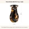 MACKENZIE-CHILDS Tall Enamel Vase, Unique Flower Vase, Decorative Table Decor for Living Room, Blue-and-White Royal Check(Brown Wild Rose)