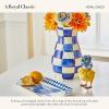 MACKENZIE-CHILDS Tall Enamel Vase, Unique Flower Vase, Decorative Table Decor for Living Room, Blue-and-White Royal Check(Royal Check)