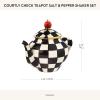 MACKENZIE-CHILDS Teapot Salt and Pepper Shaker Set, Ceramic Salt and Pepper Holders, Black-and-White Courtly Check(Courtly Check)