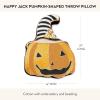 MACKENZIE-CHILDS Throw Pillow, Decorative Cotton Pillow for Halloween, 20×20, Jack-O’-Lantern in Hat(Happy Jack Pumpkin Shaped)