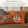 MACKENZIE-CHILDS Throw Pillow, Decorative Cotton Pillow for Halloween, 20×20, Jack-O’-Lantern in Hat(Jack O’ Lantern in Hat)