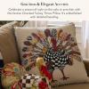 MACKENZIE-CHILDS Throw Pillow, Decorative Cotton Pillow for Thanksgiving, 20×20, Checked Turkey